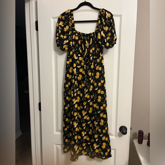 NWT Cider Lemon Milkmaid Split Knotted Shirred Slit Leg Midi Dress - Picture 2 of 14